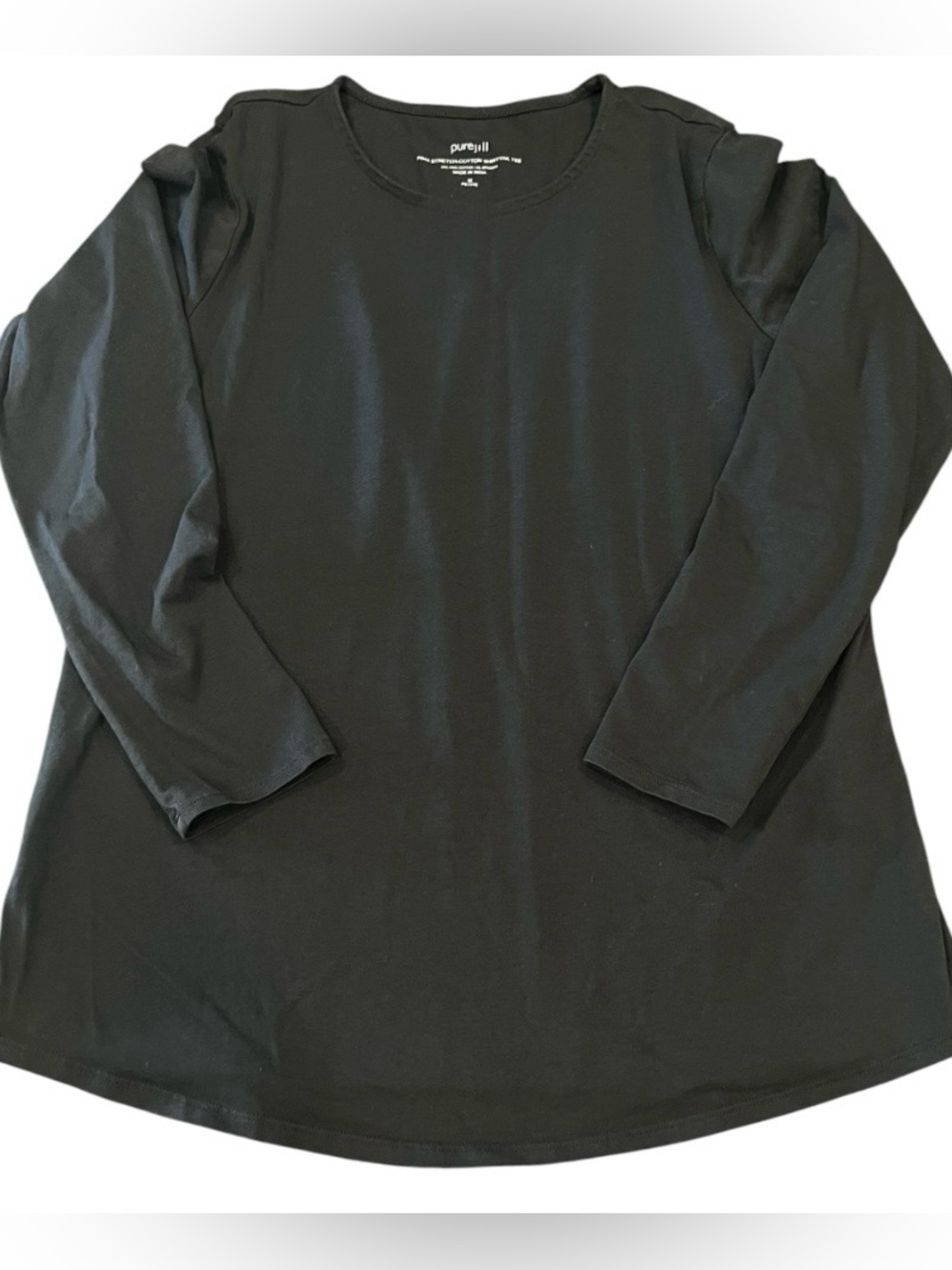 Pure Jill Long Sleeve Tee Womens M Petite Black Pima Cotton Stretch Crew Neck